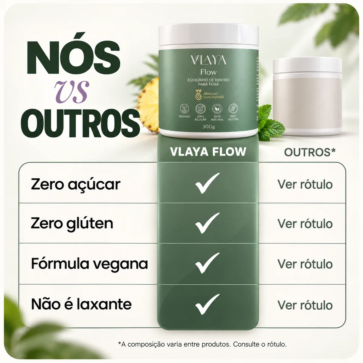 VLAYA FLOW vs outros: zero açúcar, zero glúten, vegano e não é laxante